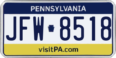 PA license plate JFW8518
