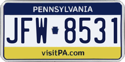 PA license plate JFW8531