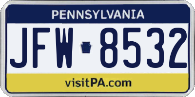PA license plate JFW8532