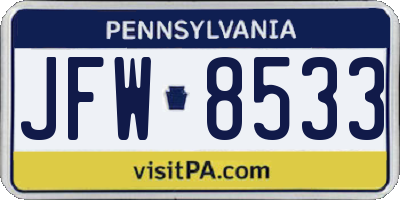 PA license plate JFW8533