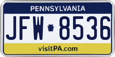PA license plate JFW8536