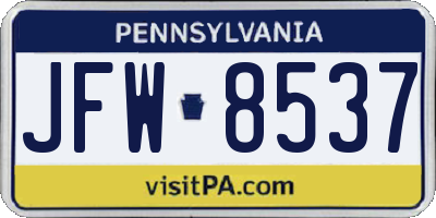 PA license plate JFW8537