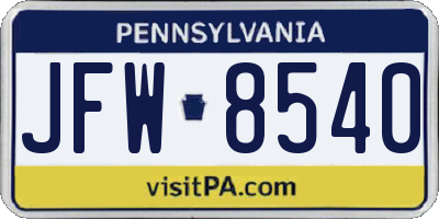 PA license plate JFW8540