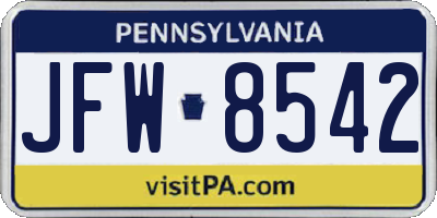 PA license plate JFW8542