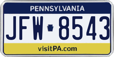 PA license plate JFW8543