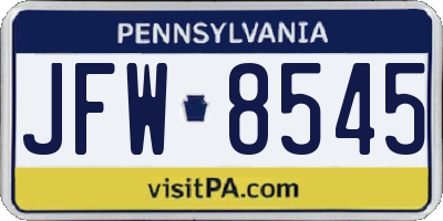 PA license plate JFW8545