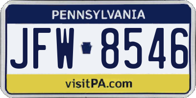 PA license plate JFW8546