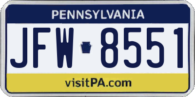 PA license plate JFW8551