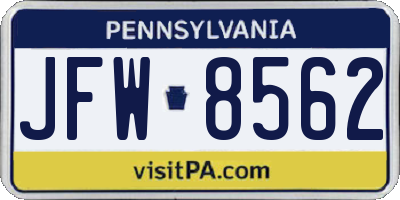 PA license plate JFW8562