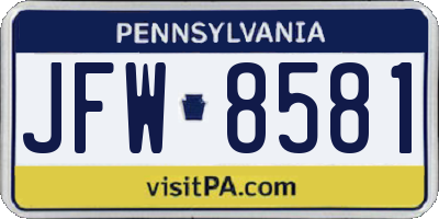 PA license plate JFW8581