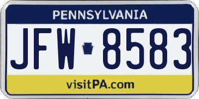 PA license plate JFW8583