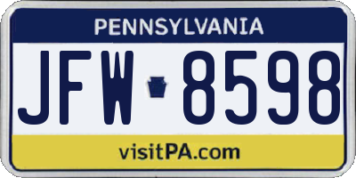 PA license plate JFW8598