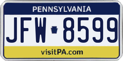PA license plate JFW8599