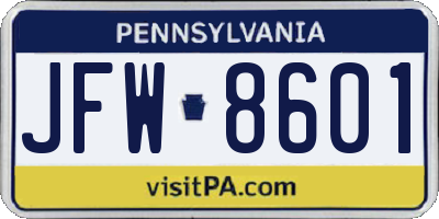 PA license plate JFW8601