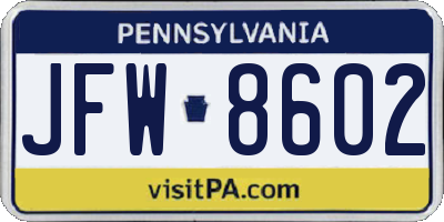 PA license plate JFW8602