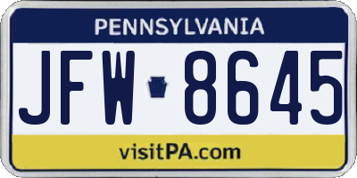 PA license plate JFW8645