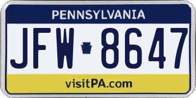 PA license plate JFW8647
