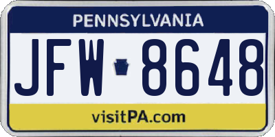 PA license plate JFW8648