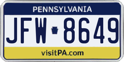 PA license plate JFW8649
