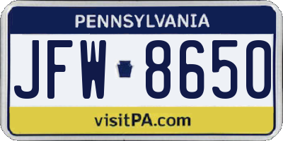 PA license plate JFW8650