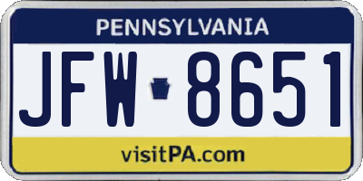 PA license plate JFW8651