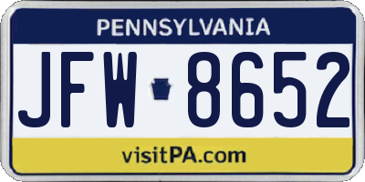 PA license plate JFW8652