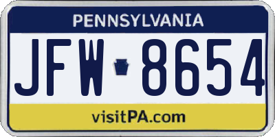 PA license plate JFW8654