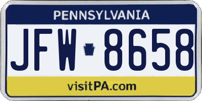 PA license plate JFW8658