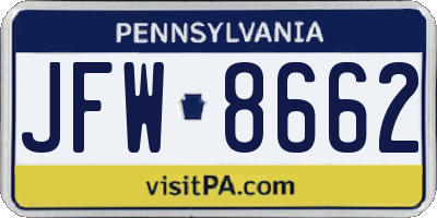 PA license plate JFW8662
