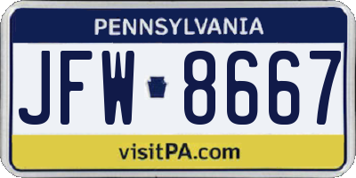 PA license plate JFW8667
