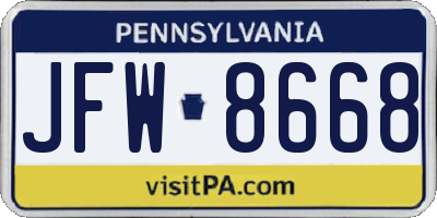 PA license plate JFW8668