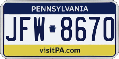 PA license plate JFW8670