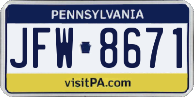 PA license plate JFW8671