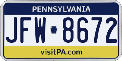 PA license plate JFW8672
