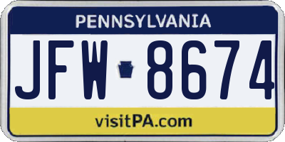 PA license plate JFW8674