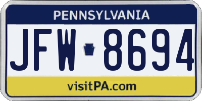 PA license plate JFW8694
