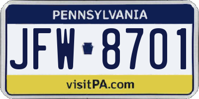 PA license plate JFW8701