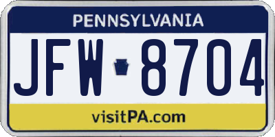 PA license plate JFW8704