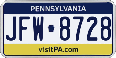PA license plate JFW8728