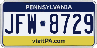 PA license plate JFW8729