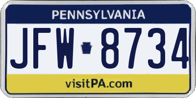 PA license plate JFW8734