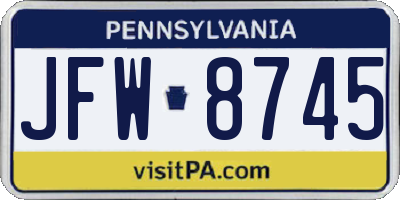 PA license plate JFW8745