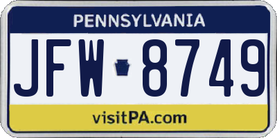 PA license plate JFW8749