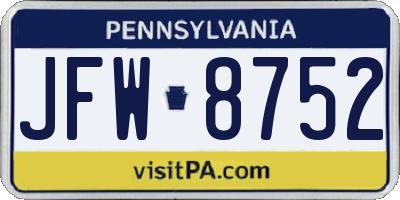 PA license plate JFW8752