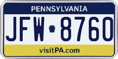 PA license plate JFW8760