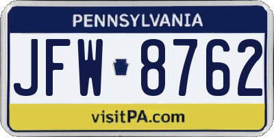 PA license plate JFW8762
