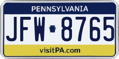 PA license plate JFW8765