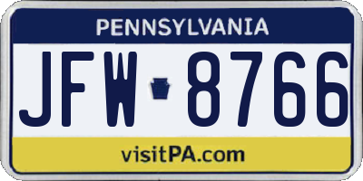 PA license plate JFW8766