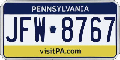 PA license plate JFW8767