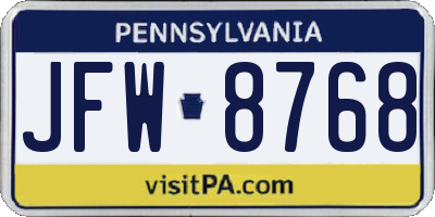 PA license plate JFW8768